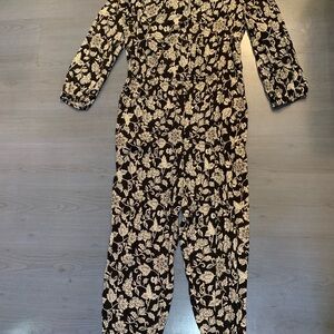 Old Navy Black and Cream Floral Jumpsuit